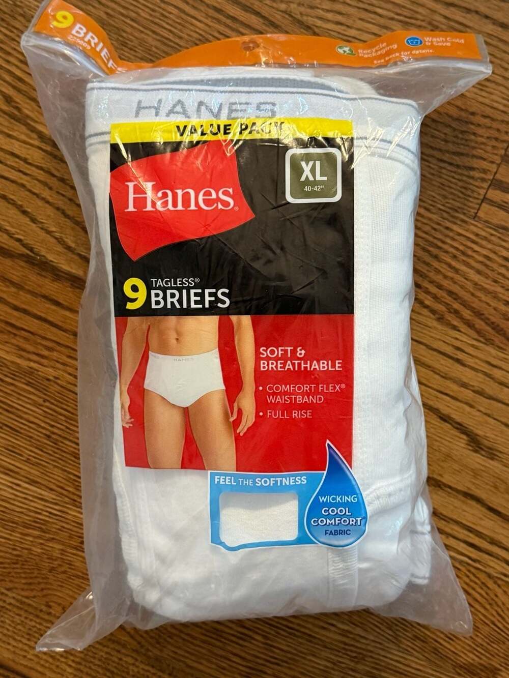Hanes Men's XL 40-42" Tagless White Briefs Value Pack 9 Pairs